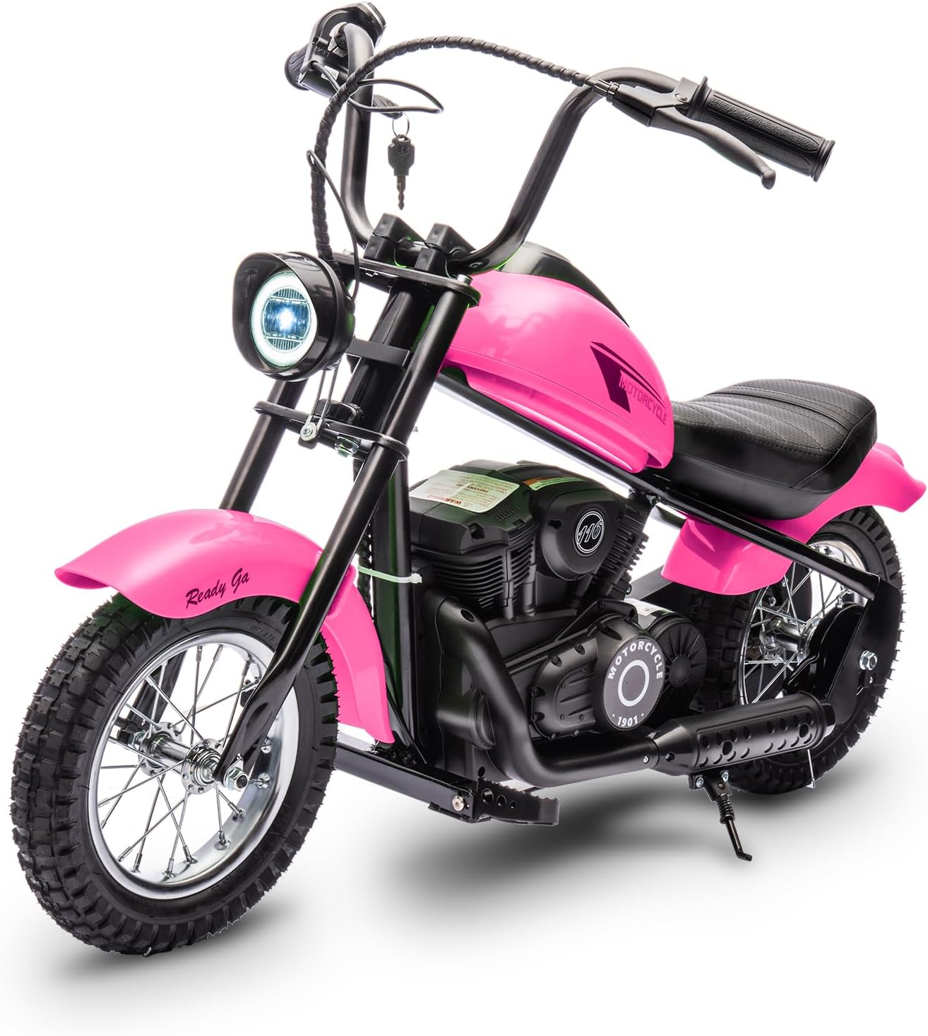 24V Kids Electric Dirt Bike with 2 Speeds up to 14 MPH, LED Lights, Hand Brake \u0026 Leather Seat – Off-Road Ride-On Motorcycle for Boys \u0026 Girls, Max Weight 150 lbs, Rose Red